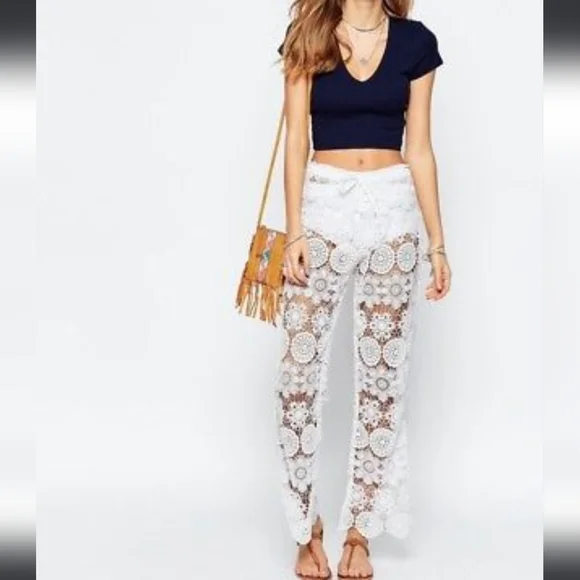 **HP** Nwt Gypsy 05 Sand Mantar Crochet Swim Cover Up Pants - Picture 4 of 14